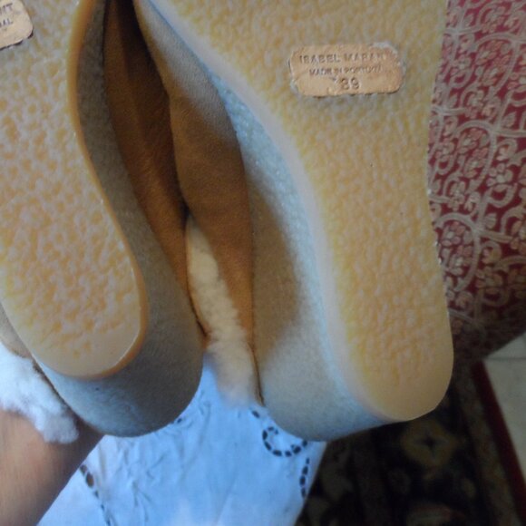 Isabel Marant Beige Suede Calfskin Wedge Mules w/Lamb Shearling Lining Size 39 - Picture 15 of 15